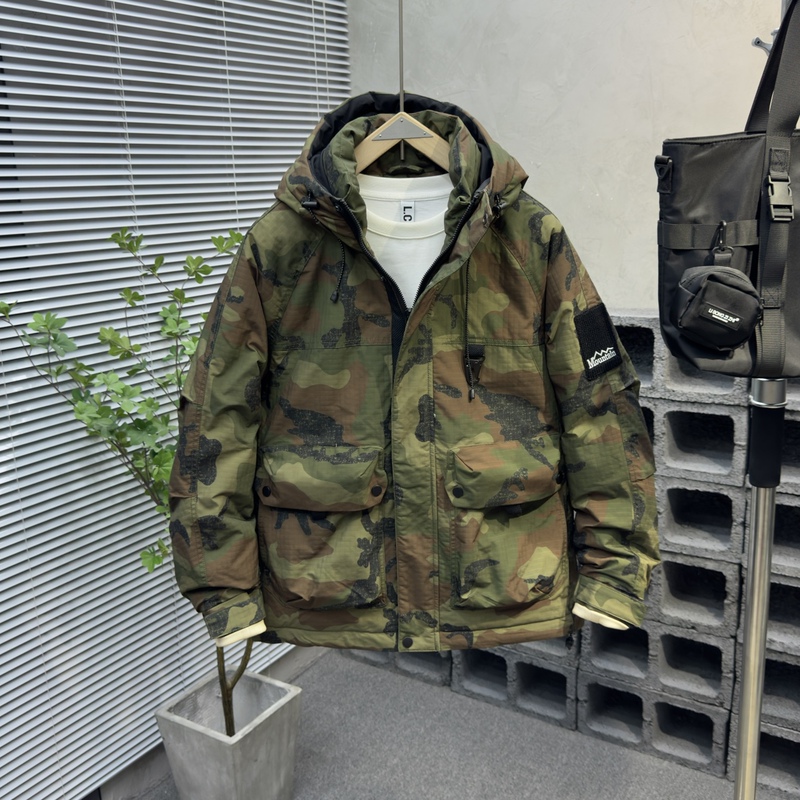 Winter Hooded Workwear Camouflage down Jacket for Men, Versatile Casual White Duck down Parka, Thickened Warm Jacket