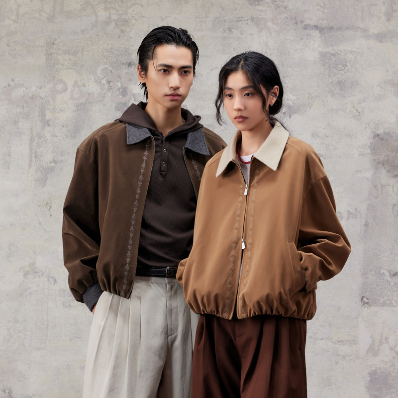 Yunyi [Totem] Single-Sided Faux Leather Velvet Blend Color-Blocked Embroidered Bud Structure Ethnic-Style Jacket