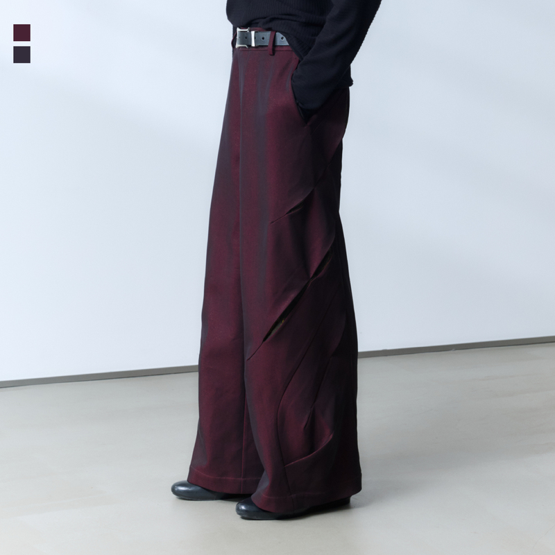 Yunyi [Zangfeng] Colorful Yarn Illusion Three-Dimensional Light and Shadow Irregular Six-Blade Flow Contrasting Color Splicing Dynamic Structure Trousers