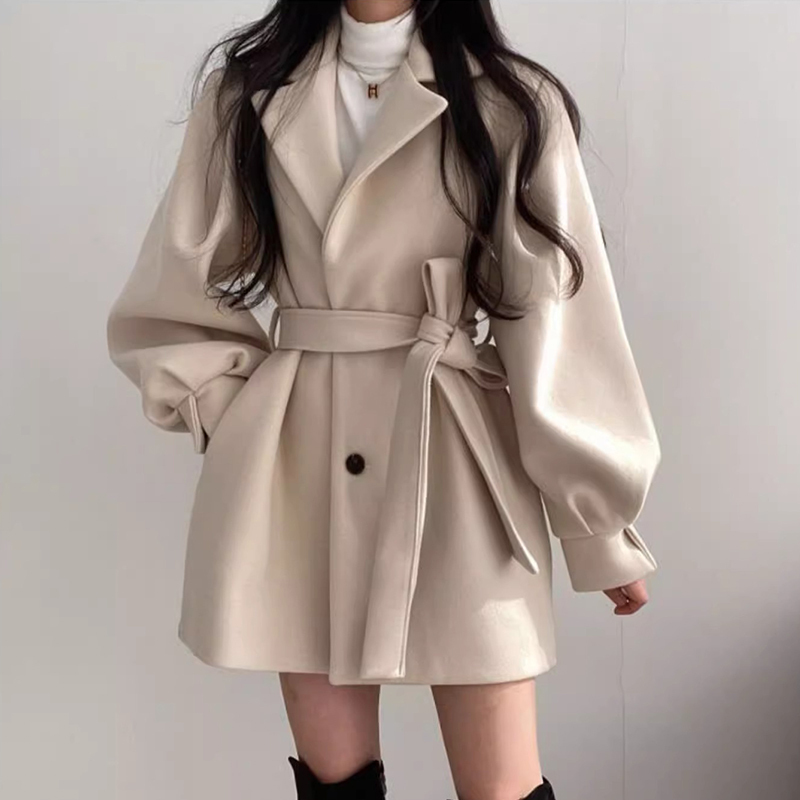 Off-White Tweed Quilted Woolen Coat for Women, Autumn and Winter Thickened Mid-Length Trench Coat, Petite Woolen Overcoat Off-White Tweed Quilted Woolen Coat for Women, Autumn and Winter Thickened Mid-Length Trench Coat, Petite Woolen Overcoat