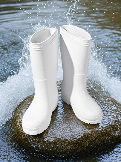 防滑鞋雨靴食品厂男防水防污白色水鞋钓鱼冬季耐酸碱高筒劳保胶鞋