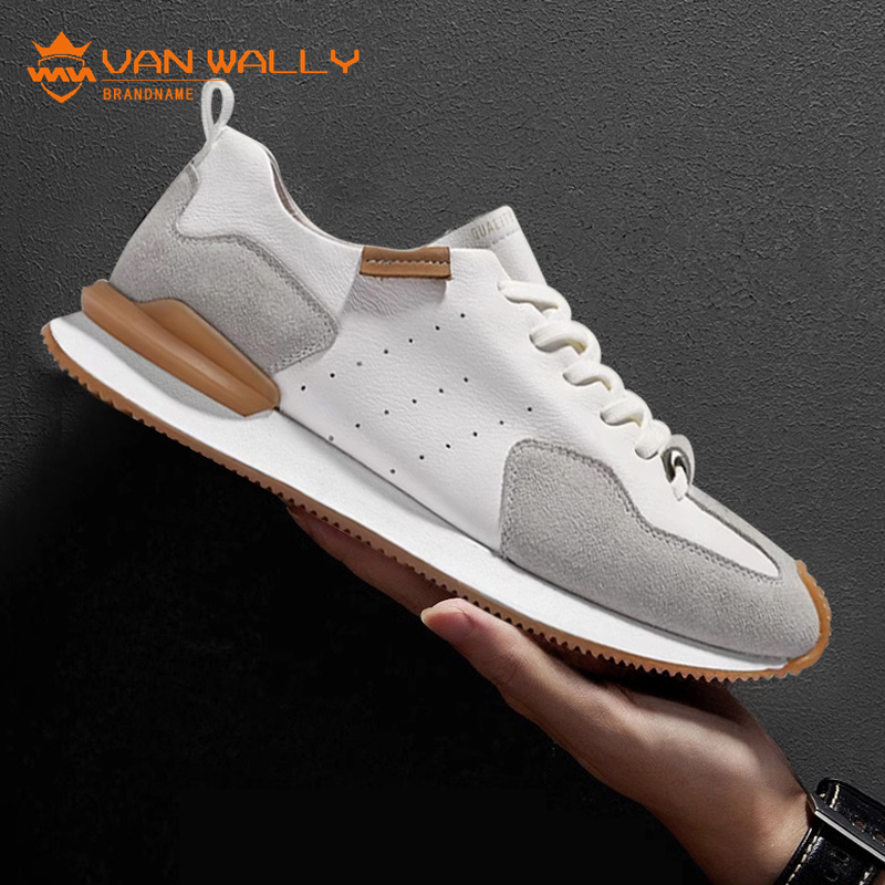 Van Wally Men's White Shoes 2025 New Genuine Leather Training Shoes Breathable Sports Casual Sneakers Versatile
