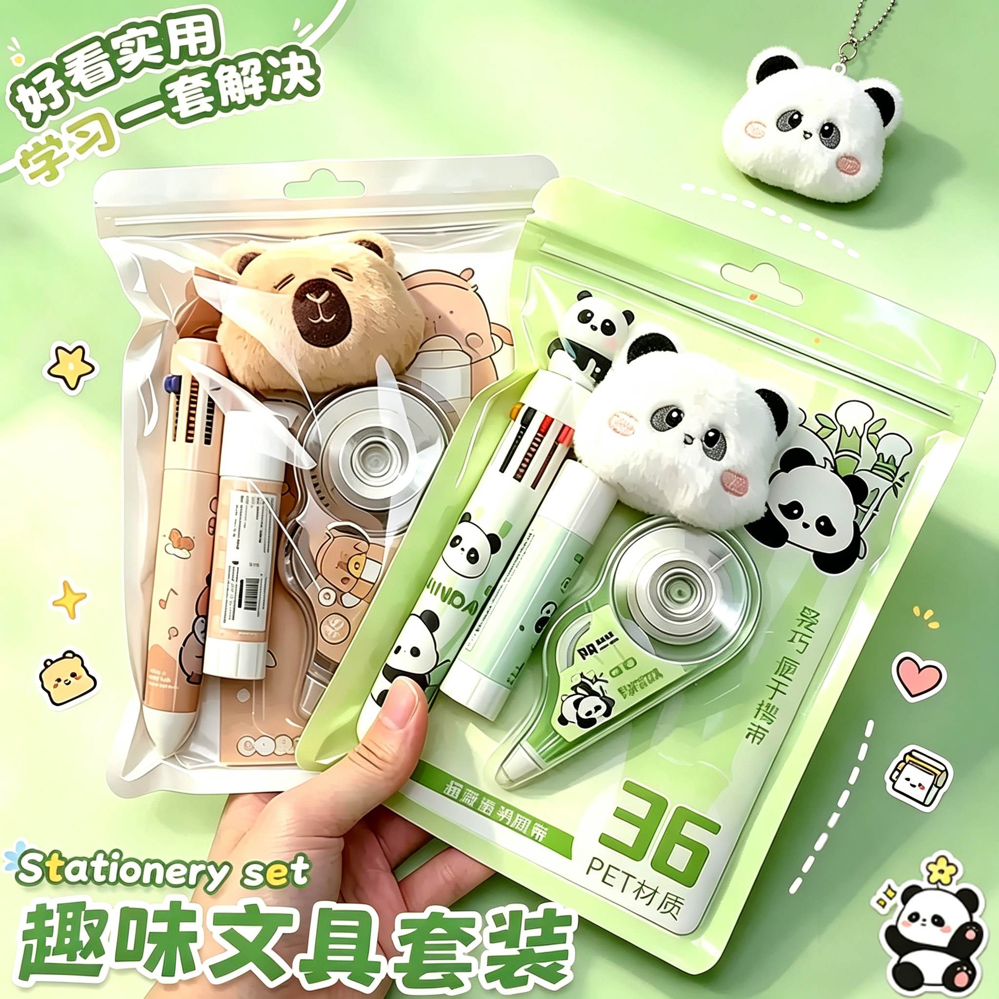 卡通文具套装礼盒小学生专用开学礼物送全班奖励礼品生日伴手礼熊猫生日礼物男生女生学习用品幼儿园实用文具