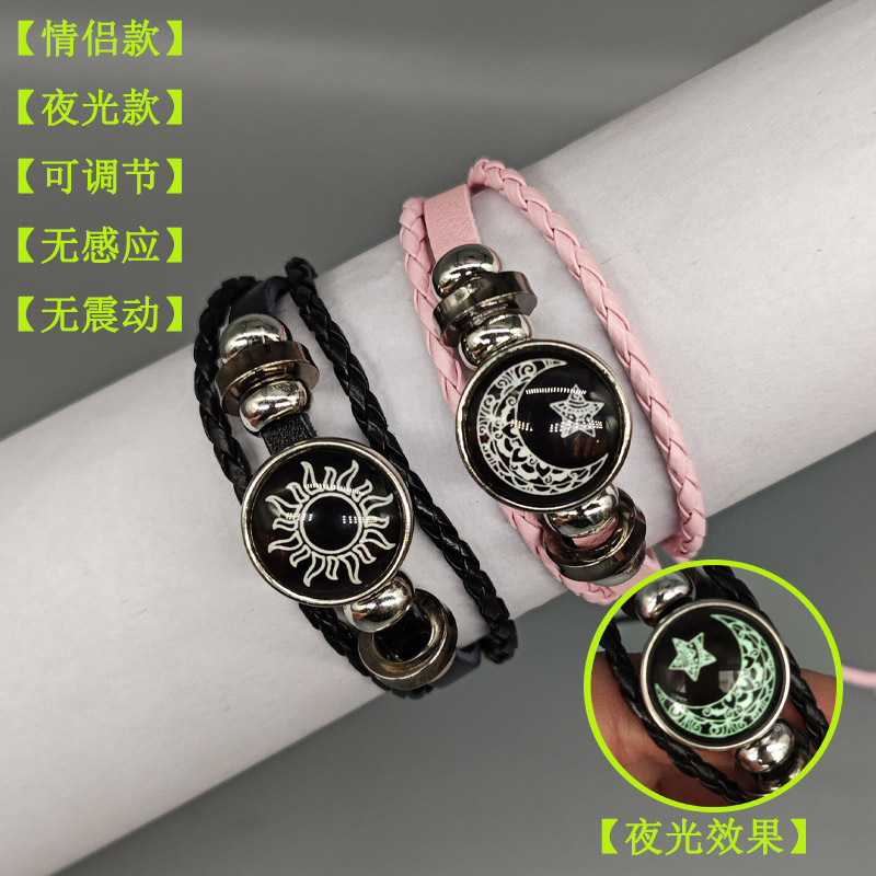 Df Luminous Sun and Moon Lovers Time Gemstone Bracelet Unisex Vintage Handmade Multi-Layer Beaded Woven Couple Style