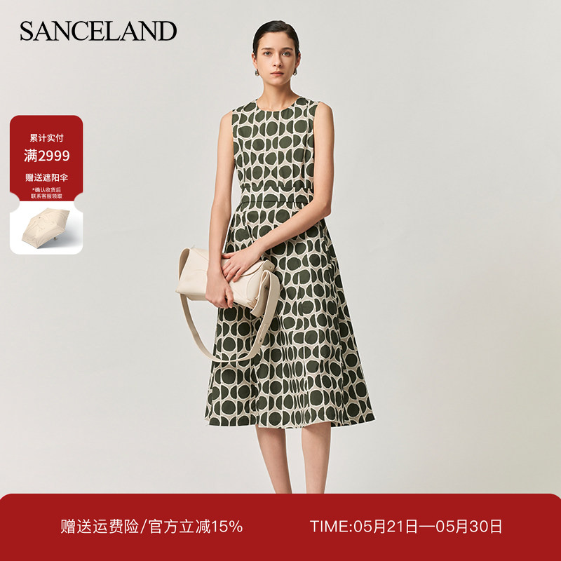 Sanceland Three-Stone One-Piece Summer Cotton Polka Dot Print Sleeveless Long Dress with Belt Si24103051 Sanceland Three-Stone One-Piece Summer Cotton Polka Dot Print Sleeveless Long Dress with Belt Si24103051