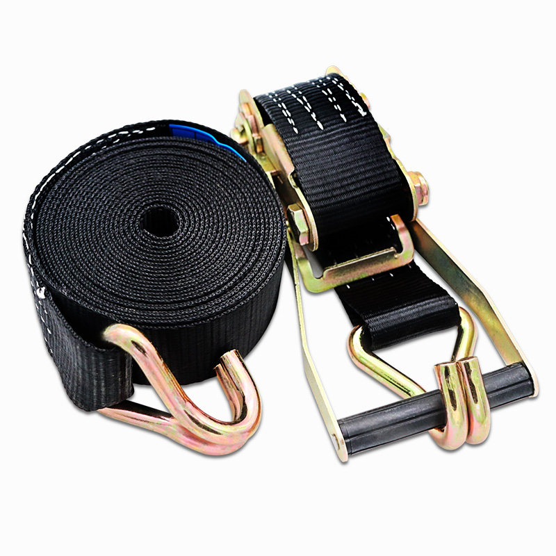 2 inch double hook binding belt 5 tons polyester step-by-step tightening tensioner 5cm wide black rope tensioner manual