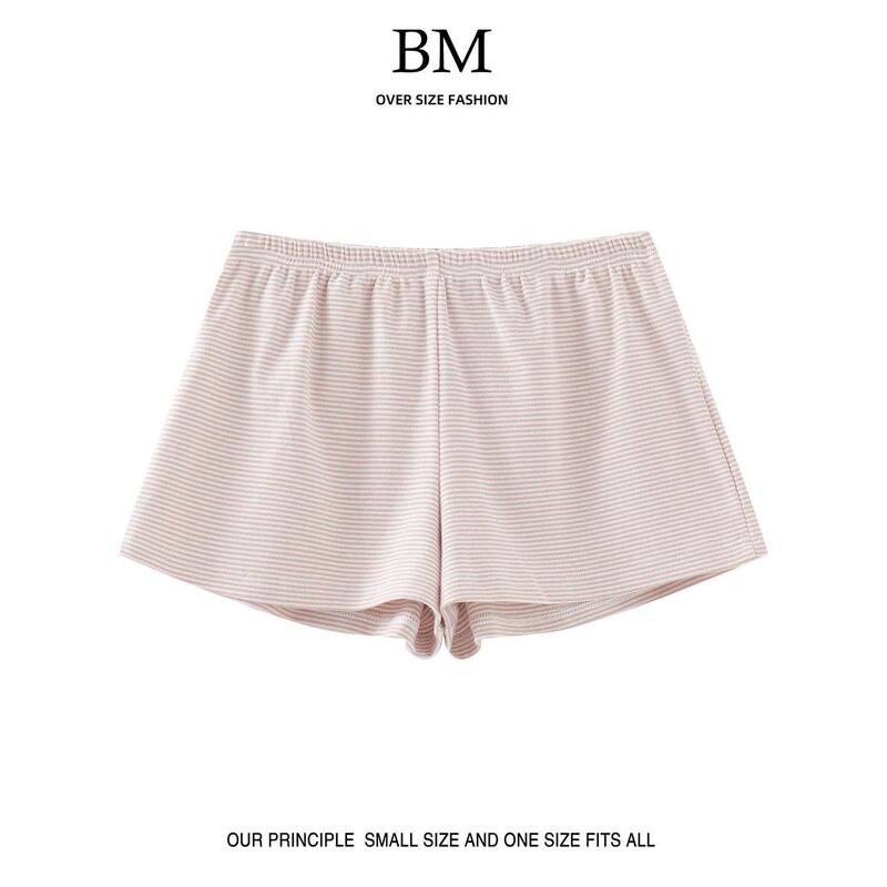 Super Comfortable! American-Style Casual Elastic Waist Pink and White Striped Pure Cotton Shorts, Home Straight-Leg Pants, Versatile Pants Super Comfortable! American-Style Casual Elastic Waist Pink and White Striped Pure Cotton Shorts, Home Straight-Leg Pants, Versatile Pants