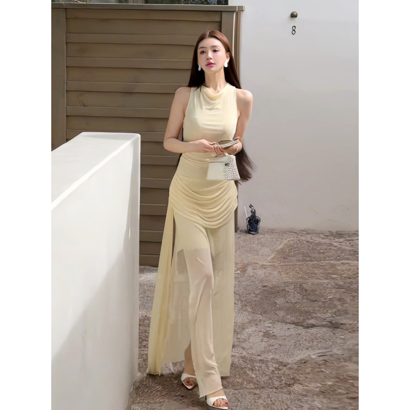2026 Summer New Long Dress, Elegant and Slimming, Pleated Waist, Mesh Skirt, Sleeveless Tank Dress 2026 Summer New Long Dress, Elegant and Slimming, Pleated Waist, Mesh Skirt, Sleeveless Tank Dress