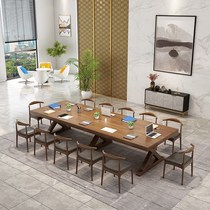 Solid wood desk and chair combination library log long tables 3 m reading room board reception training