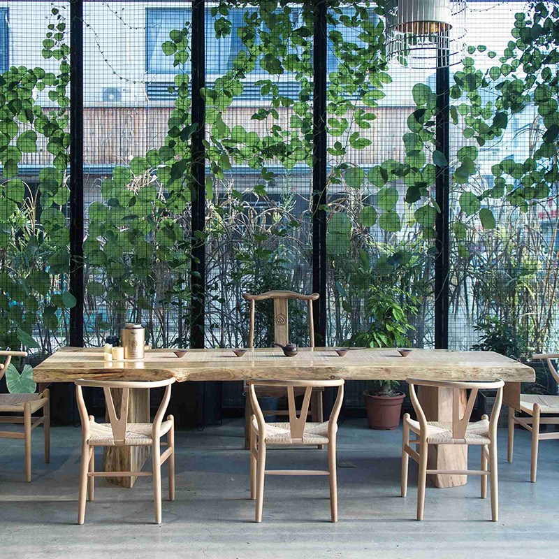 New Chinese-style living room tea table office Zen Kung Fu coffee table table log large board tea table and chair combination