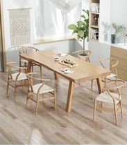 Small household dining table and chair combined solid wooden table rectangular log-style large board table modern simple solid wood table