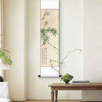 New Chinese style Chinese painting green bamboo flowers and birds ink bamboo framed scroll calligraphy and painting bamboo peace decorative painting entrance hall study hanging painting