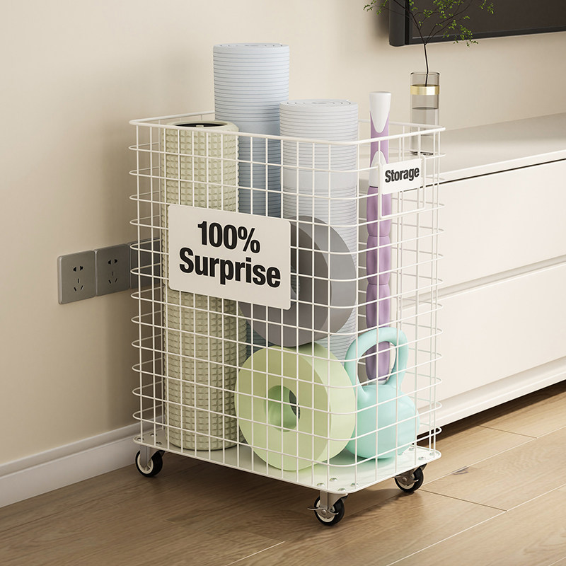Yoga mat storage basket with wheels, household dumbbell storage basket, fitness and sports equipment storage tube, slotted storage rack