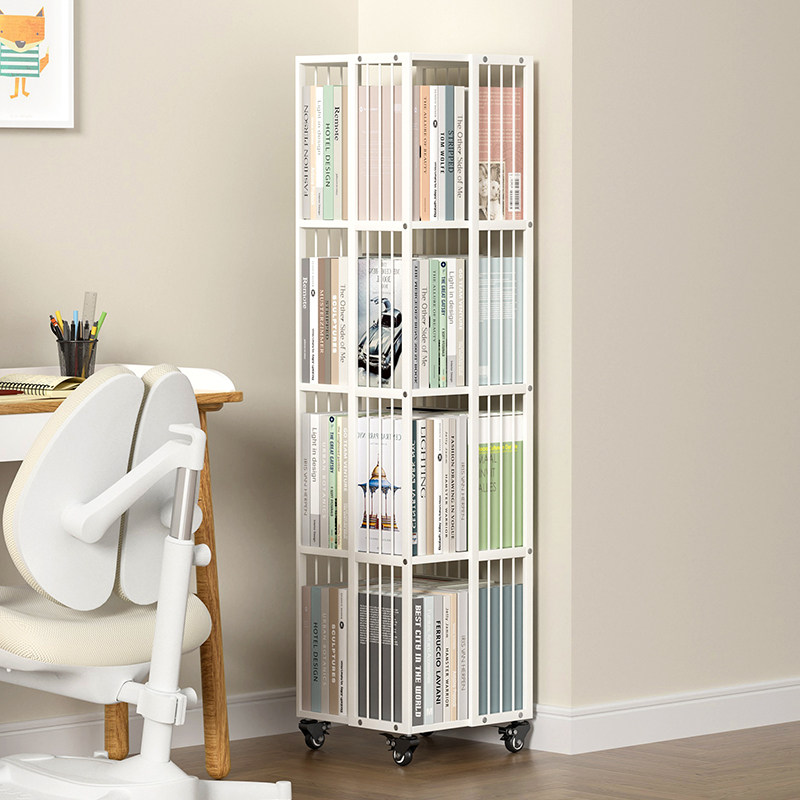 Rotating Bookshelves 360 Degrees Bookcase Removable with wheels on floor Home Living room Easy containing shelves Iron art shelves