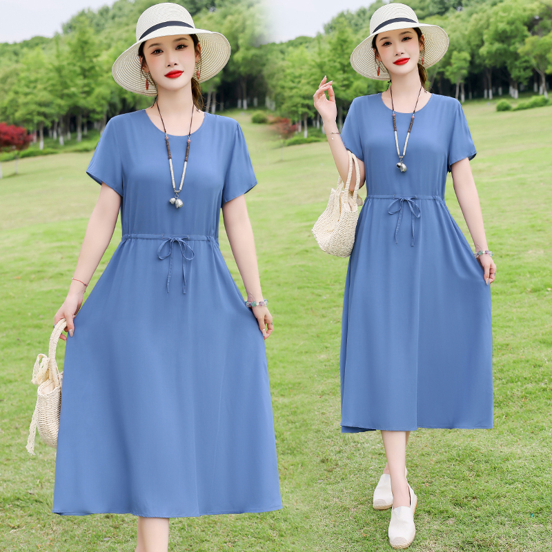 2026 Summer New Short-Sleeved Dress for Middle-Aged Women, Loose Plus Size, Slimming Waist, Elegant Dress 2026 Summer New Short-Sleeved Dress for Middle-Aged Women, Loose Plus Size, Slimming Waist, Elegant Dress