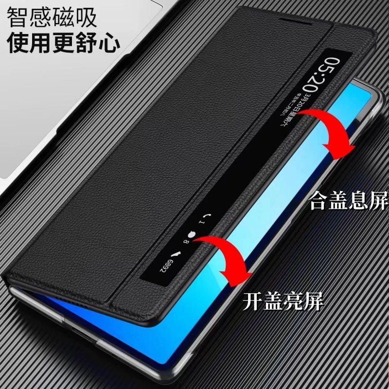 Suitable for Huawei Matex2 Mobile Phone Case Genuine Leather Matex3 Protective Cover Clamshell Foldableing Screen Smart Window Ultra-Thin Anti-Fall Business Stand Mate X5 Limited Edition Men's and Women's All-Inclusive 5g Leather Case