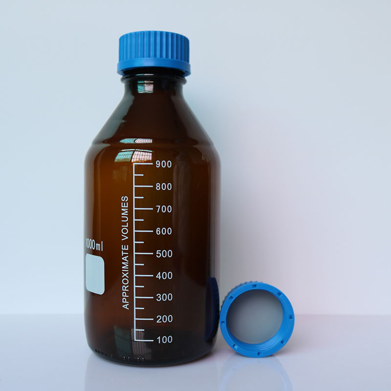 广口棕色储液瓶 大口螺口试剂存储瓶四氟盖垫1000/500/250/100ml蜀牛聚四氟乙烯硅胶复合垫GL45盖