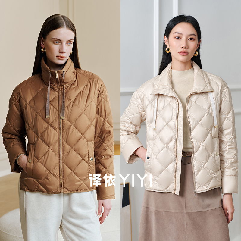 Yiyi Winter Puff Ultra-Light Diamond Pattern Short Goose down Women's down Jacket Warm Winter Coat