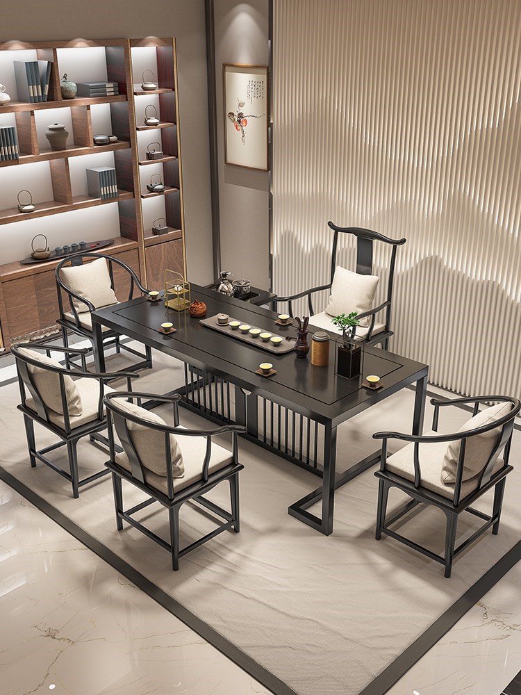 Tea table solid wood tea table Zen new Chinese style tea table and chair combination modern office kung fu tea table simple black