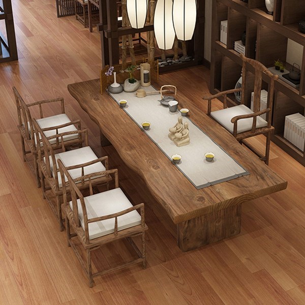 Log tea table and chair combined new Chinese kung fu tea table 1 meter 8 tea table Zen large board tea table solid wood tea table tea table