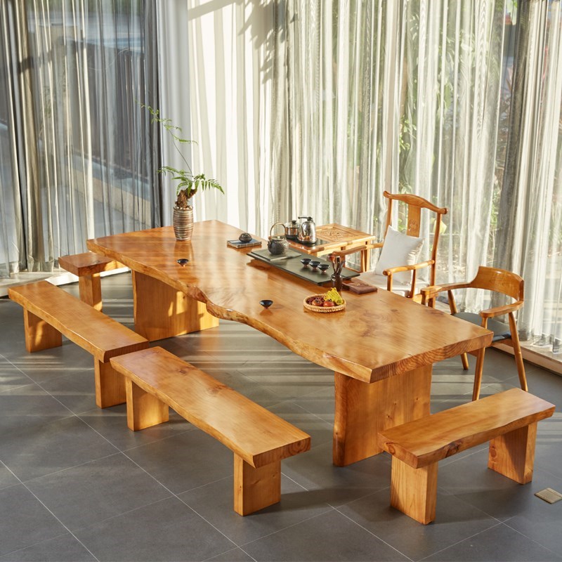 High-end personality custom wood tea table and chair combination of simple modern large board log tea table office