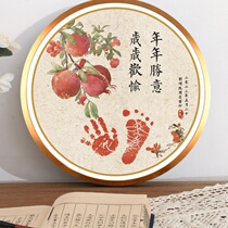 Babys one-year-old hand and foot print photo frame childrens one-year anniversary commemorative metal photo frame ink mud round photo frame arrangement gift