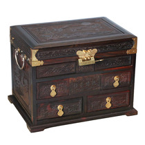 Mahogany jewelry box red rosewood jewelry storage solid wood jewelry box dressing box antique mirror lock drawer gift