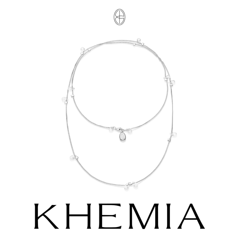 Khemia Celebrity Style White Crystal Clarte Necklace Original Clear Water Drop Layered Clavicle Chain Silver Gold-Plated