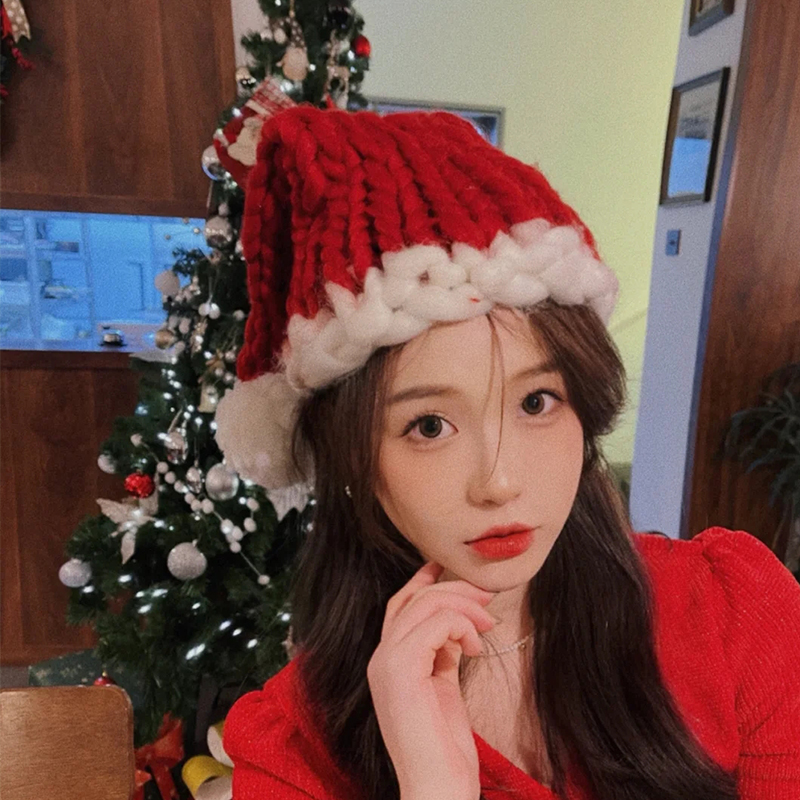 Over Christmas atmosphere Supplies Mao Line hat Net red ins Christmas hat headwear red hat photo props New Year-Taobao