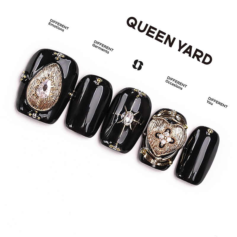 【Dark Night Gentleman】Queenyard Luxurious Minimalist Style Black Nail Art 2026 New High-End Wearable Nails