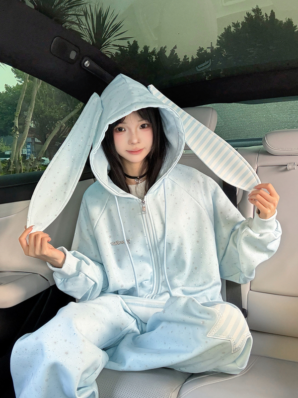 Dreaming Special Talent Original Rabbit Ear Hoodie and Sweatpants Spring Loose Casual Versatile Lazy Set