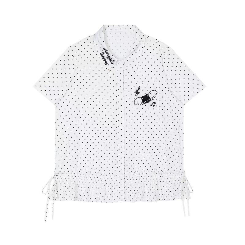 Dreamy Special Talent Korean-Style Polka Dot Girlish Ruffled Short-Sleeve Shirt Polo Collar Regular Shoulder Age-Reducing Shirt Dreamy Special Talent Korean-Style Polka Dot Girlish Ruffled Short-Sleeve Shirt Polo Collar Regular Shoulder Age-Reducing Shirt