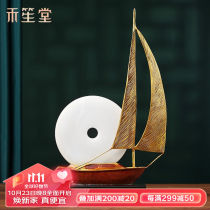 Wo Sheng Hall 1 Fan Smooth Bronze Pendulum Pieces Chinese-style Ping An Sail Boat Joo Relocation Home Living Room Xuanguan Decorative Arts