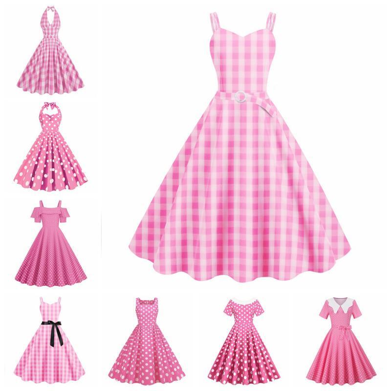 Halloween Costume Party Performance Costume Cosplay Real-Life Version Barbie Pink Series Women's Fitted Dress