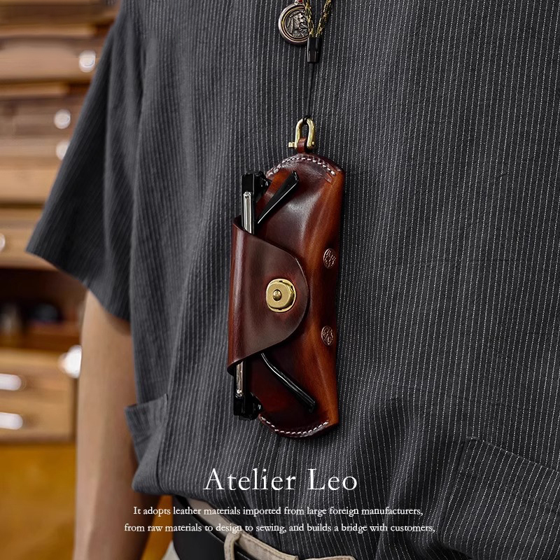 American Retro Leather Texture Glasses Case for Men, Portable Lanyard Leather Myopia Glasses, Sunglasses Storage Box, Sunglasses