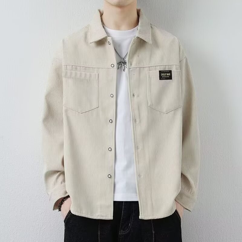 Men's Spring and Autumn Corduroy Long-Sleeve Shirt, Trendy Japanese Retro Casual Cardigan Shirt, Versatile and Stylish Outfit Men's Spring and Autumn Corduroy Long-Sleeve Shirt, Trendy Japanese Retro Casual Cardigan Shirt, Versatile and Stylish Outfit
