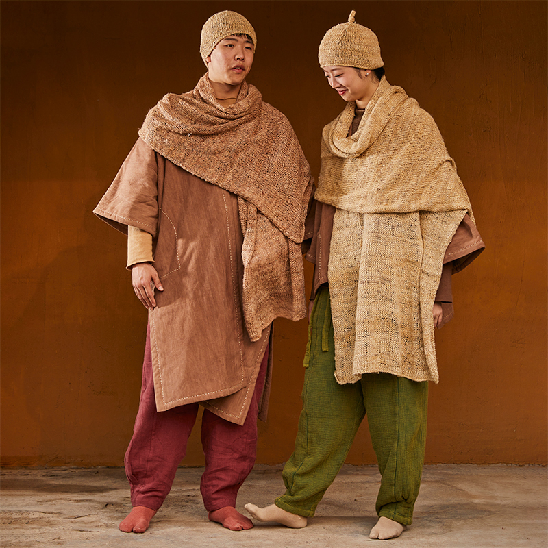 Handwoven Series of Wild Silkworm Silk from the Mountains: Scarf, Beanie, Vest, Shawl Set, Purely Hand-Knitted