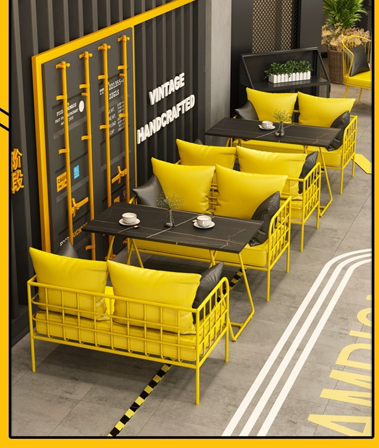 Retro Creative Bar Clear Bar Milk Tea Shop Chairs Combined Commercial Coffee Hall Industrial Wind Iron Art Sofa Booth