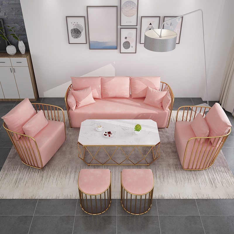 Fully furnished small apartment living room sofa art Nordic minimalist modern double light luxury iron art single coffee table combination