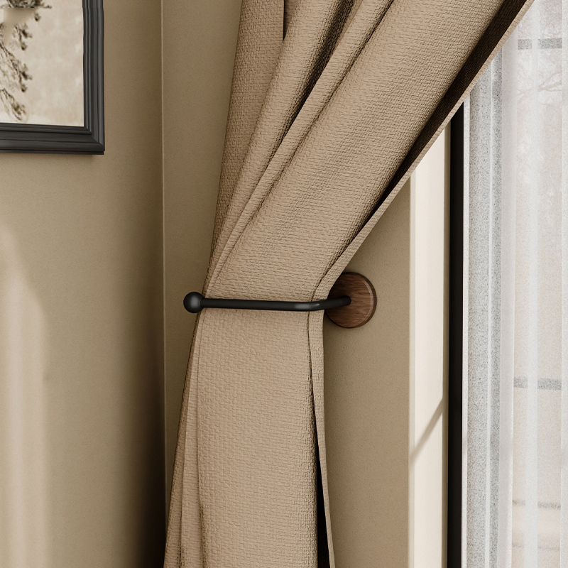 Walnut Curtain Hooks, New Chinese Style, Natural Wood, Traceless Strap Fasteners, Shower Curtain Side Hooks, Clips, No Drilling Required