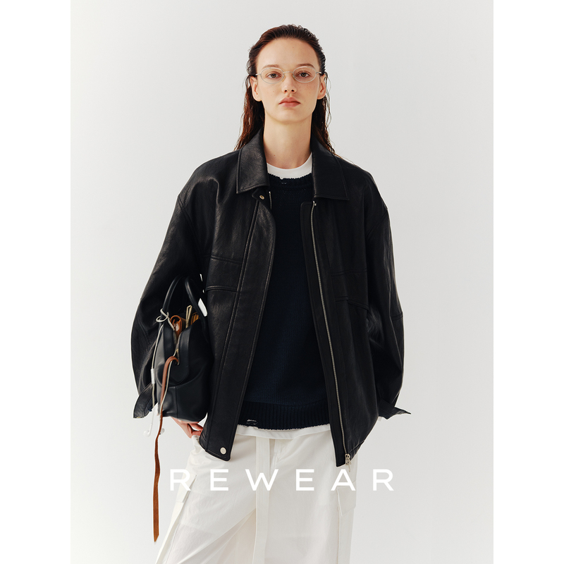 Rewear/Environmentally Friendly Vegetable-Tanned Leather, Natural and Rustic Metallic Silk Protein, Soft Texture, Silhouette Leather Jacket 11464