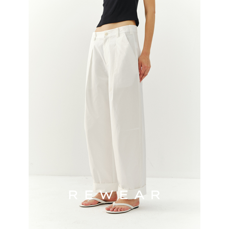 Rewear/High-Density Long-Staple Cotton, Micro-Textured Loose Pleated Curved Hem Casual Pants for Women 12288 Rewear/High-Density Long-Staple Cotton, Micro-Textured Loose Pleated Curved Hem Casual Pants for Women 12288