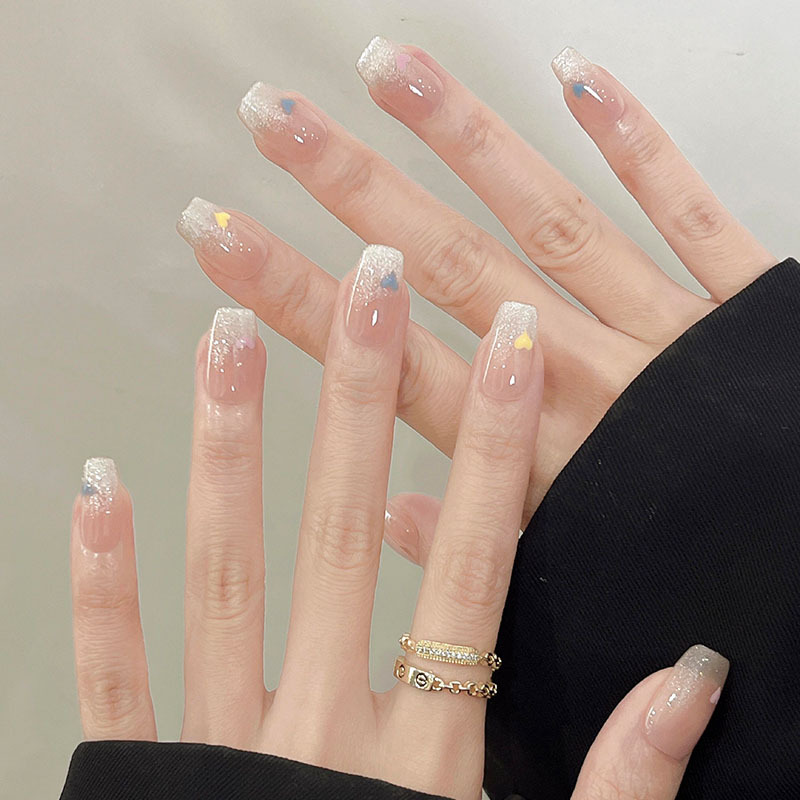 Spring New Fairy-Style Exquisite Luminous Cat-Eye Manicure, Handmade Wearable Nails, Heart-Shaped High-End Patch Fake Nails