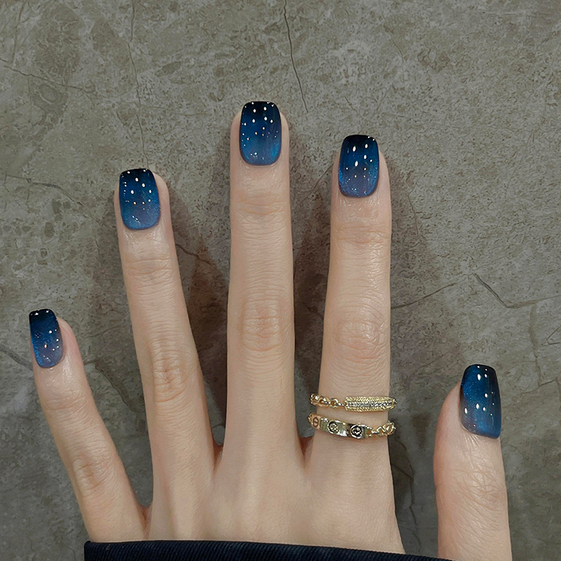 Mysterious Dark Night Blue Galaxy Manicure, Super White Short Nails, Handmade Wearable Nails, Finished High-End Patch Fake Nails Mysterious Dark Night Blue Galaxy Manicure, Super White Short Nails, Handmade Wearable Nails, Finished High-End Patch Fake Nails