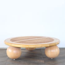 Southeast Asia Simple Living Room Rattan Art Coffee Table Wabi Sabi Wind Homestay Club Creative Solid Wood Round Rattan Surface Design Tea Table