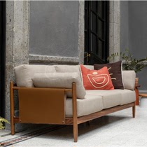 New Chinese Creativity Home Solid Wood Folk Juku Tea Room Designer-like interboard leather cloth Art Sofa Combination Customizable