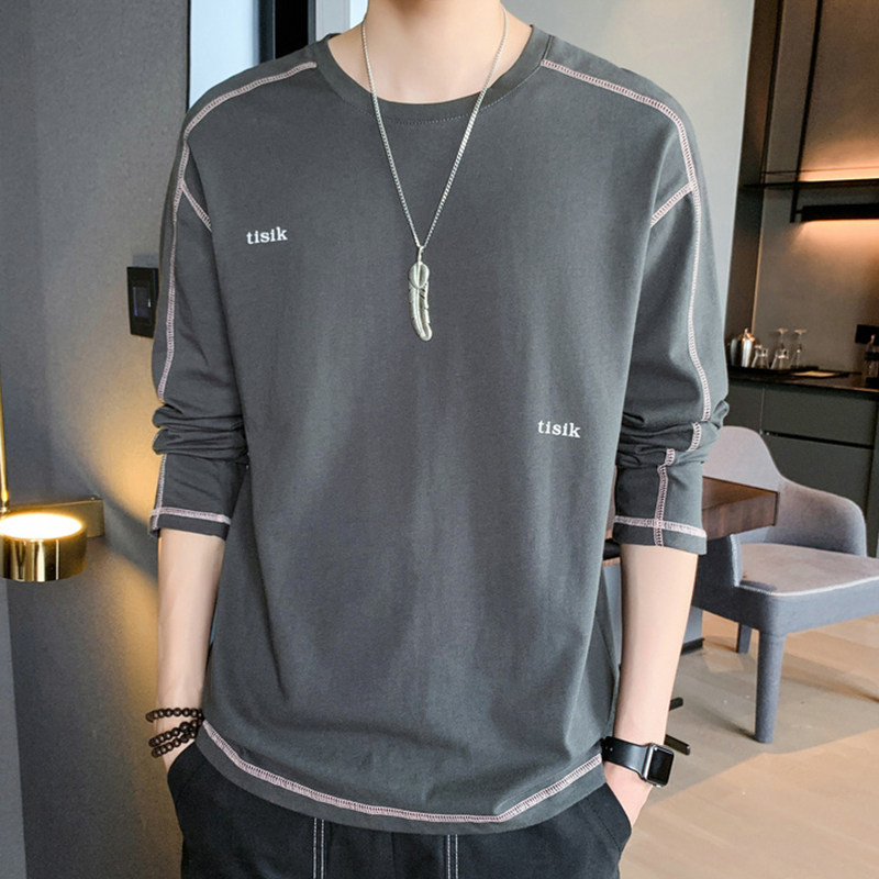 Pure cotton inner lap for male round collar loose single blouse for men's underwear long sleeve T-shirt spring thin size for large size and autumn clothes