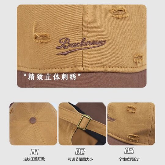 Small Head Circumference Distressed Color-Block Baseball Cap for Men, Fashionable XS Small Size Duckbill Cap for Women, Casual Retro Hat, Korean Style