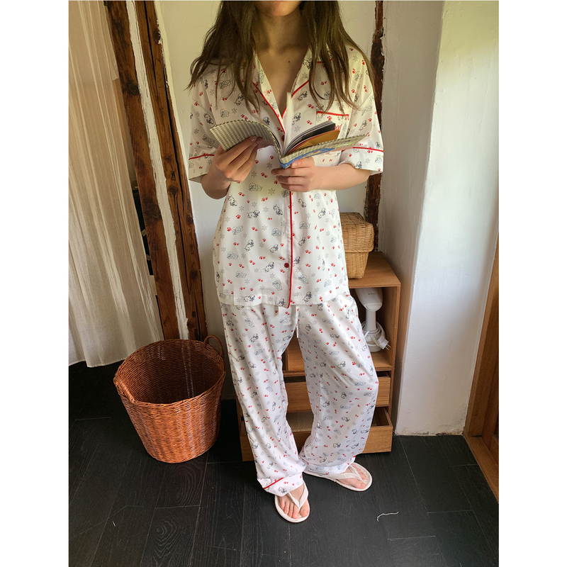 Goodfornothing Is a Complete Disaster Original Design Puppy All-Over Print Pajama Set Short-Sleeved Long Pants Loungewear for Girls