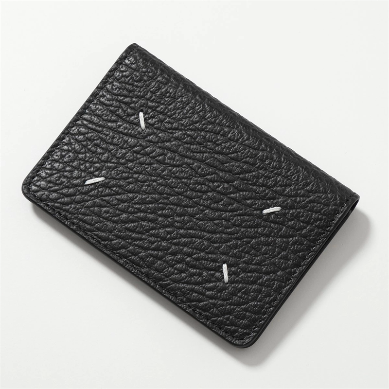 In-Stock Classic Four-Corner Stitched Black Multi-Card Slot Bi-Fold Card Holder Wallet Made of First-Layer Cowhide for Men and Women, Portable Wallet